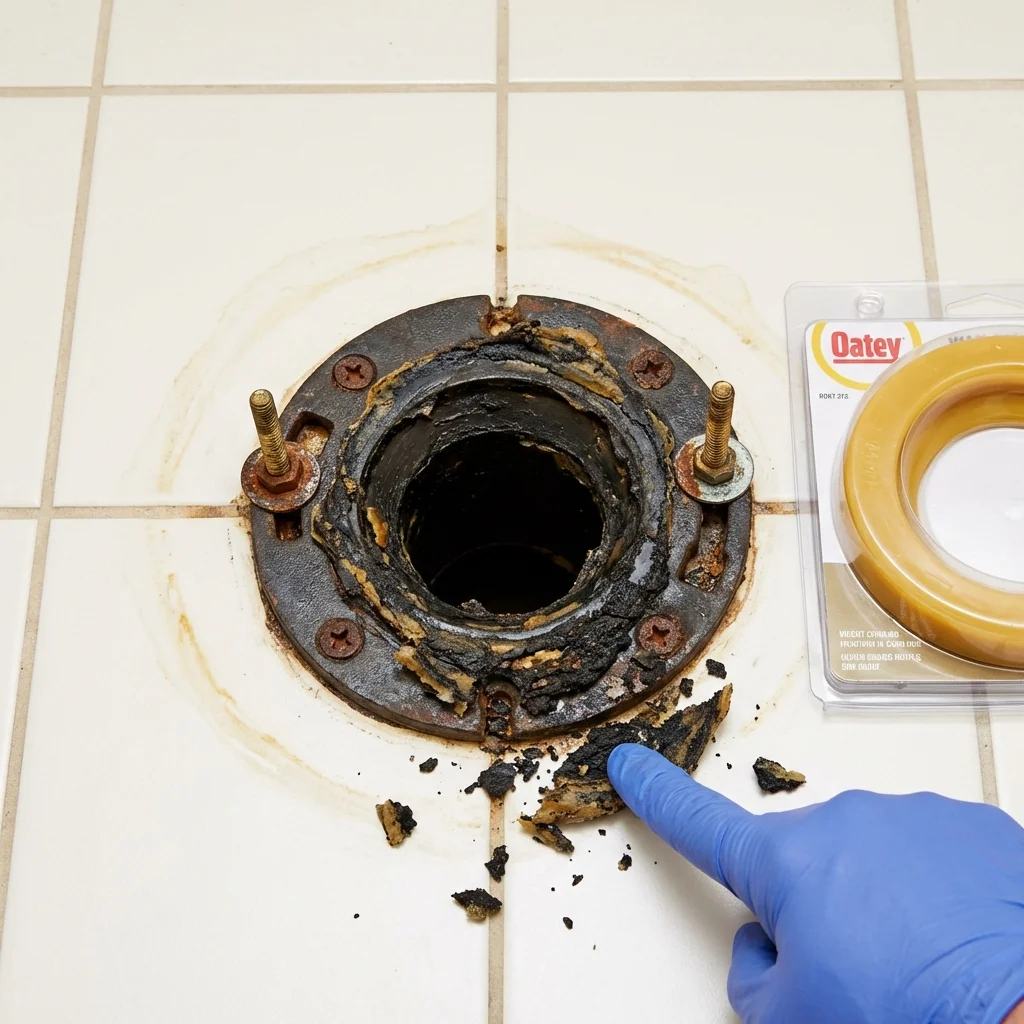 Failed wax ring showing water seepage at the base of a toilet in a Blossburg, PA home