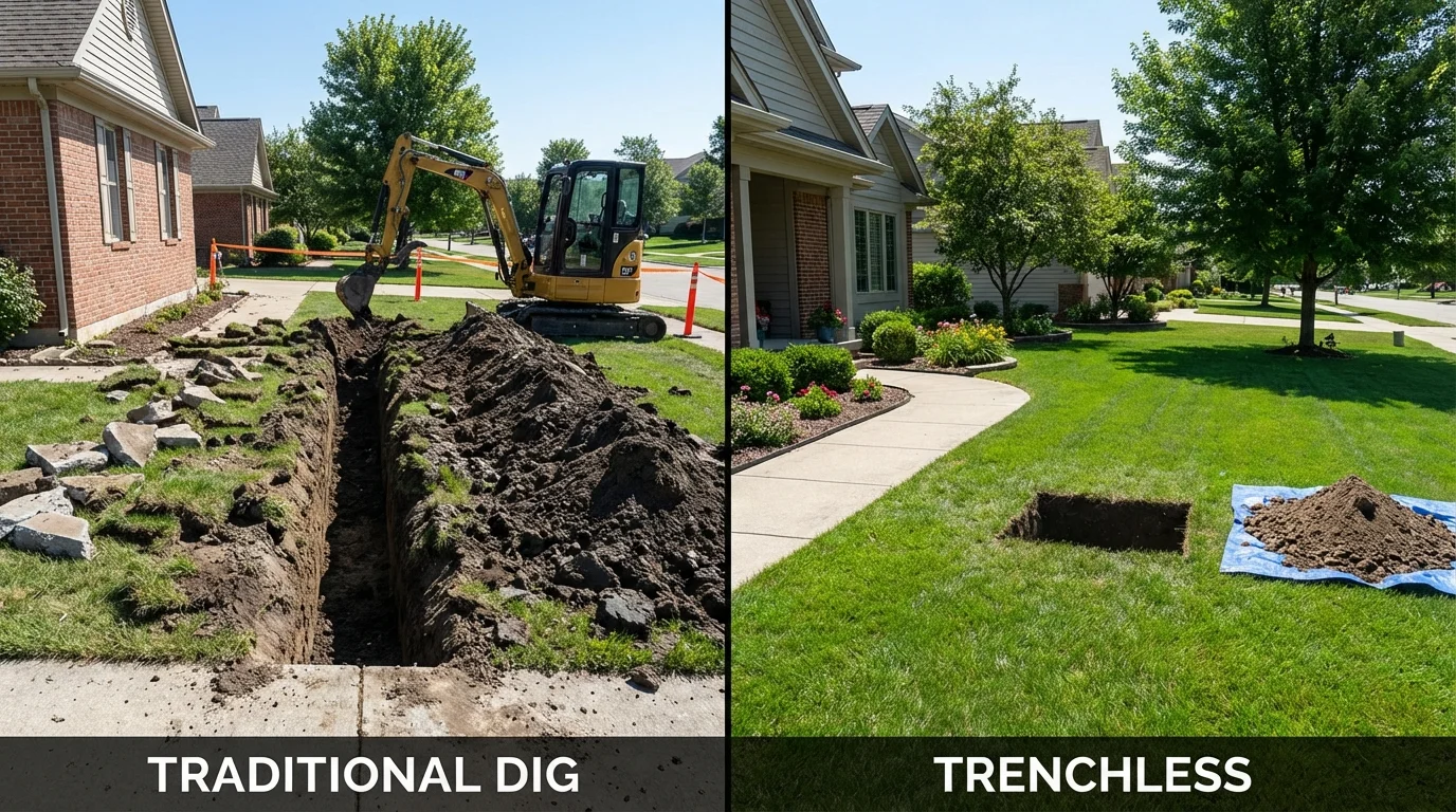 Trenchless sewer repair with minimal yard damage versus traditional excavation in Blossburg, PA